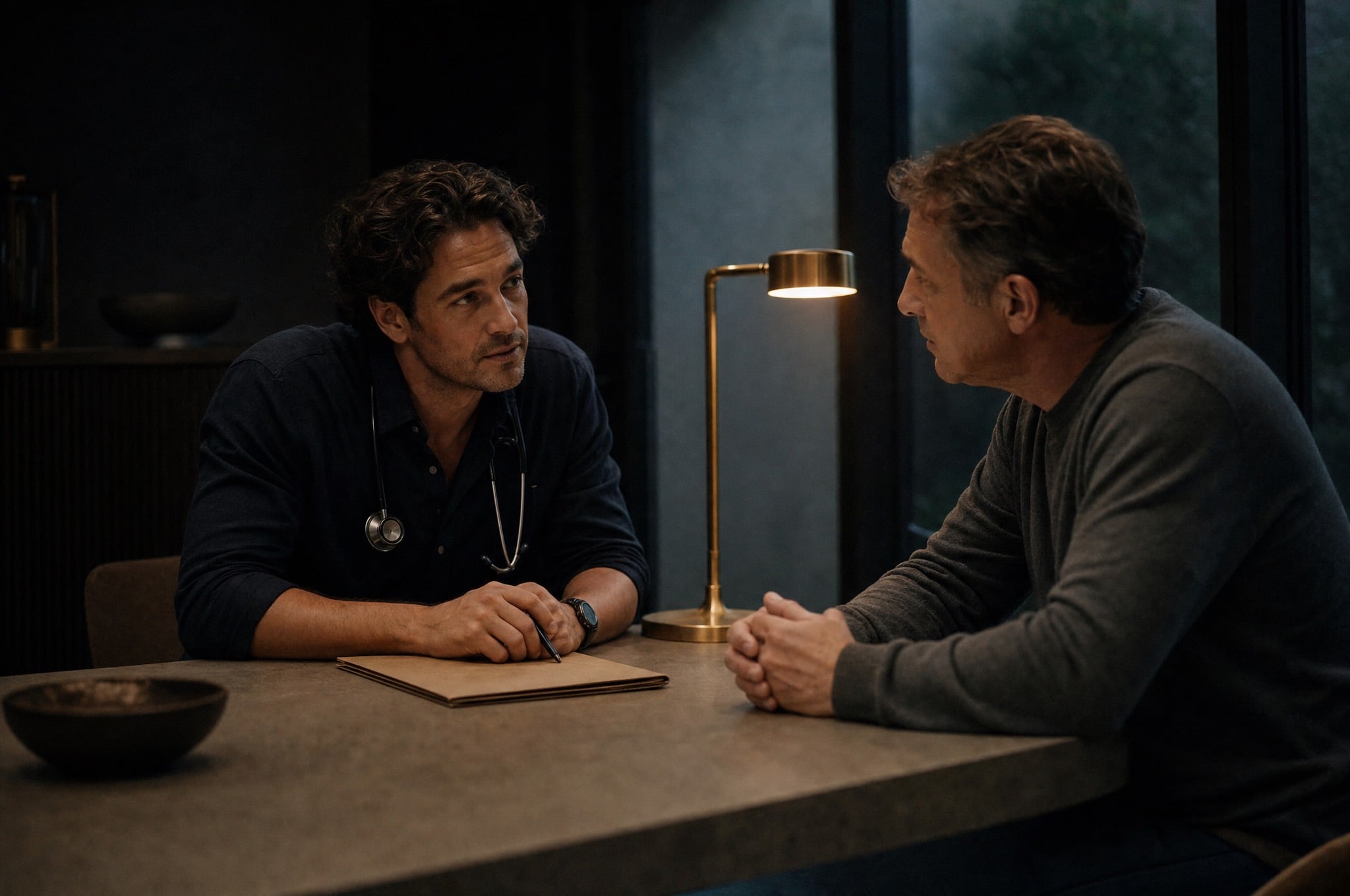 Physician and patient building the protocol together at a concrete table